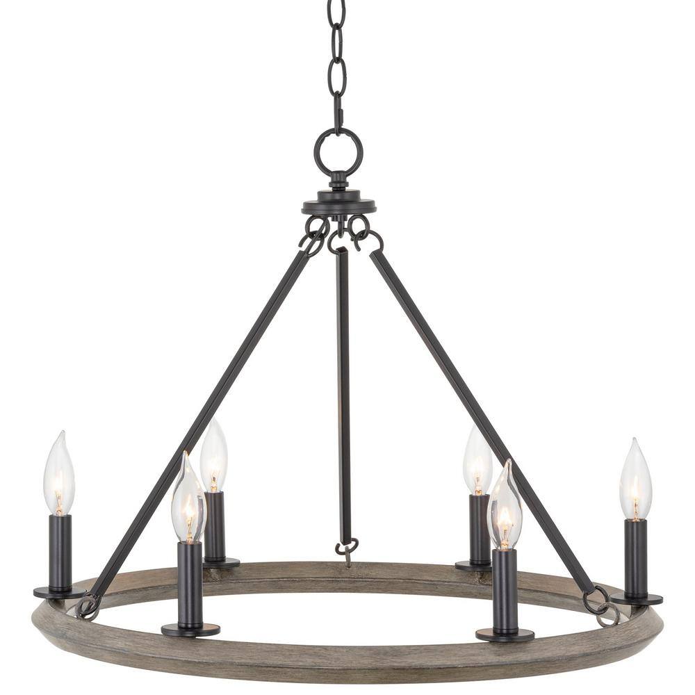 Kira Home Jericho 60Watt 6Light Black Farmhouse Chandelier, No Bulb Included RVYCC37946BK