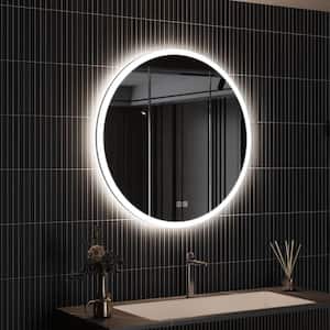 24 in. W x 24 in. H Round Frameless LED Light with 3-Color and Anti-Fog Wall Mounted Bathroom Vanity Mirror