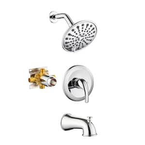 Single Handle 1-Spray Tub and Shower Faucet 1.8 GPM Brass 6 in. Wall Mount Shower System Polished Chrome Valve Included
