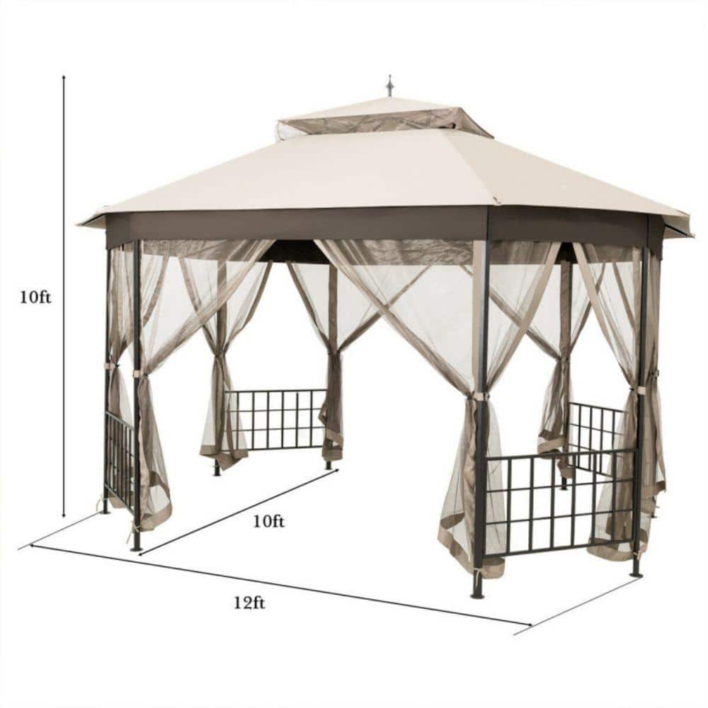 12-ft x 10-ft Beige Metal Polyester Octagonal Gazebo