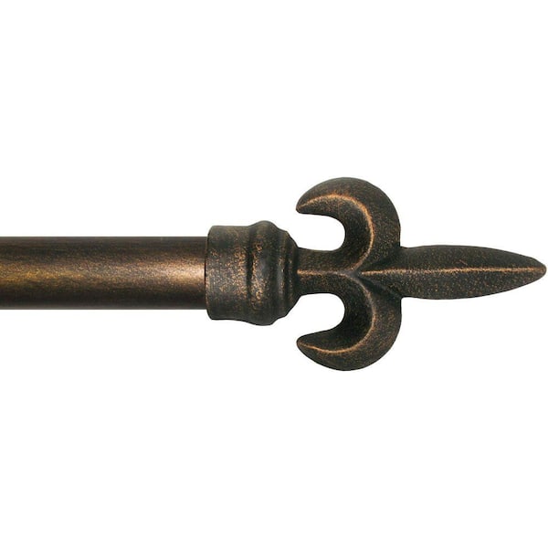 The Artifactory 80 in. - 160 in. Antique Bronze Fleur de Lis Metal Drapery Single Rod Set