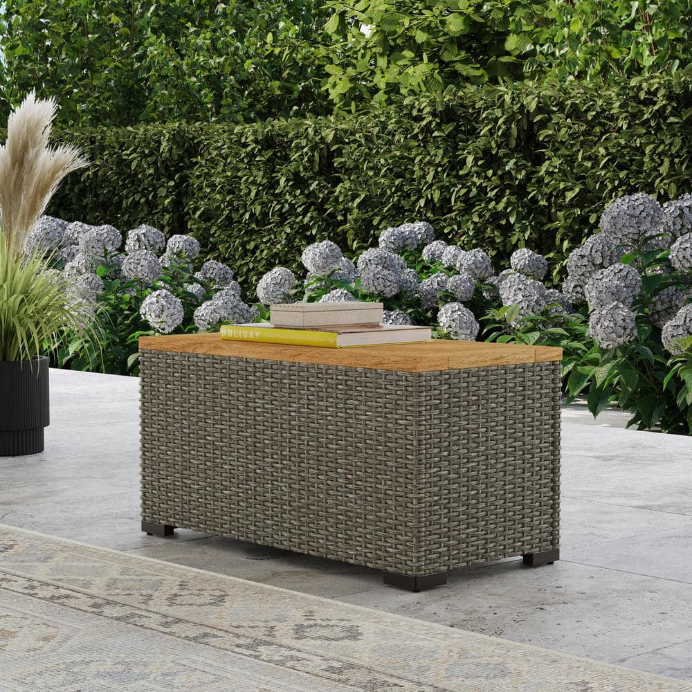 Boca Raton Handcrafted Rattan Outdoor Storage Table in Brown