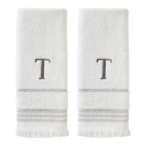Casual Monogram Letter T Hand Towel 2 piece set, white, cotton