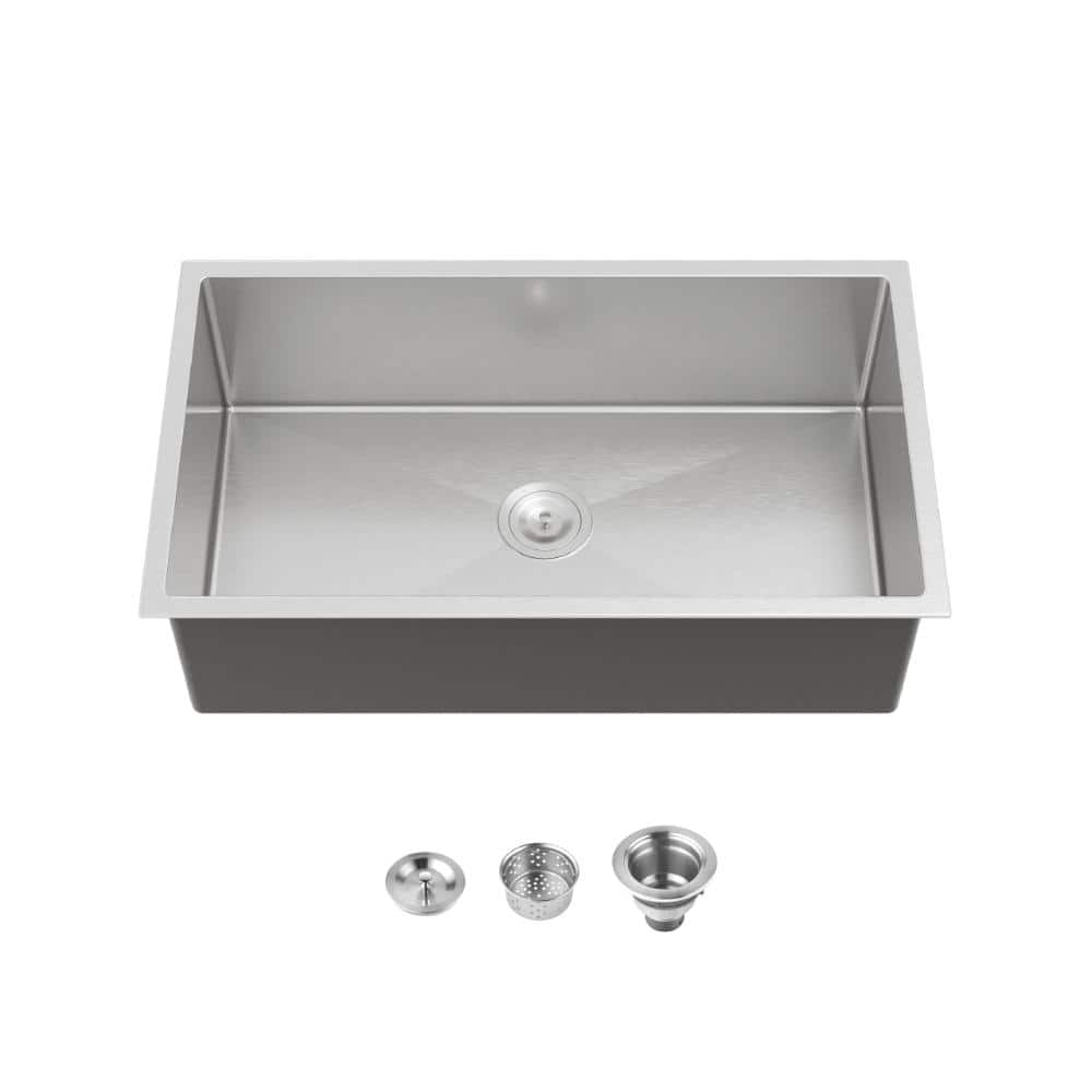 "33""x19"" Brushed Nickel Kitchen Sink Drop In/Undermount Handmade Single Bowl with US Drain & Hook" price history on PriceWatchPro