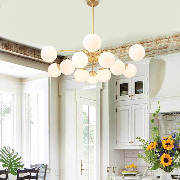 HUOKU Ceder 12-Light 39.4 in.Dia Brass Modern Sputnik Chandelier