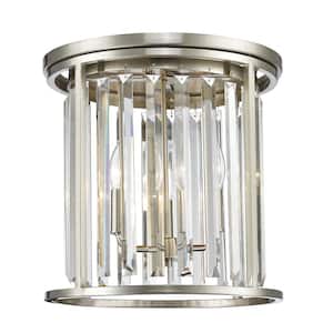 Monarch 14 in. 3-Light Brushed Nickel Flush Mount Light with Clear Crystal Shade with No Bulbs Included