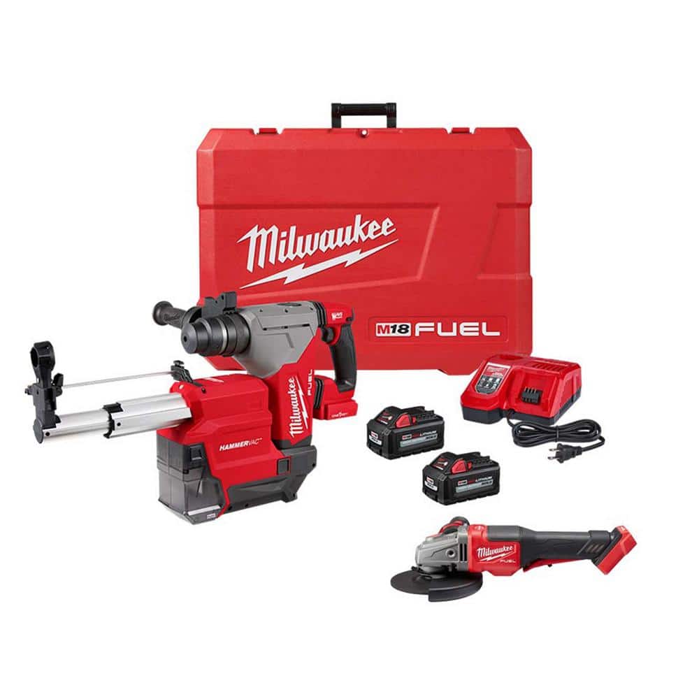 Milwaukee M18 FUEL 18V Lithium-Ion Brushless 1-1/8 in. Cordless SDS-Plus Rotary  Hammer/Dust Extract Kit w/FUEL 4-1/2 In. Grinder 2915-22DE-2980-20 The  Home Depot