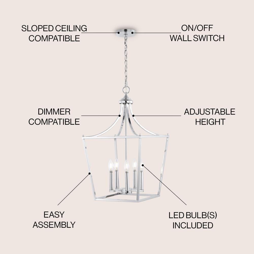 Camden 16" Polished Chrome Iron Drum Pendant Lantern with LED Bulbs