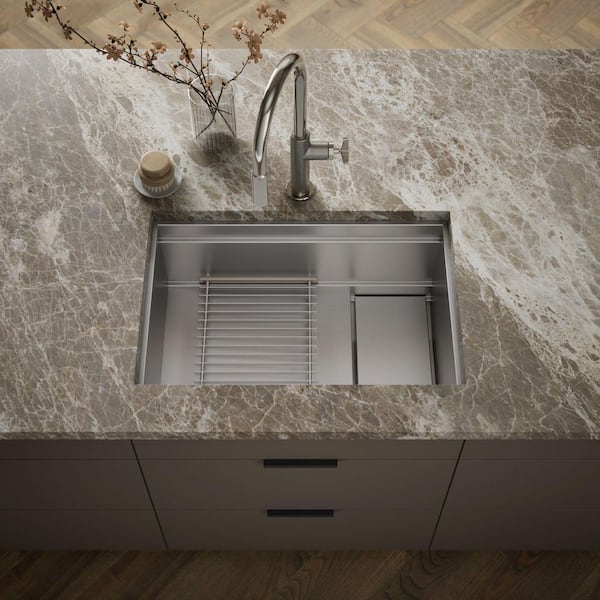 Synthos 27.75 in. Undermount Single Bowl Stainless Steel With Sink Racks And Drain Cover