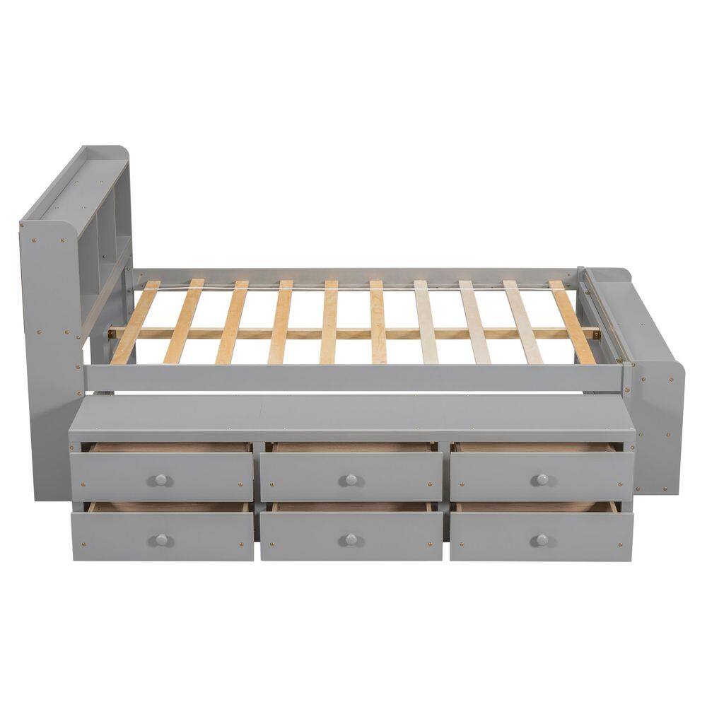 Espresso Brown Wood Frame Full Size Platform Bed with Bookcase Headboard and Storage Drawers - thumbnail 6