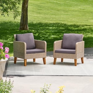 Chloe Griege Wicker Outdoor Lounge Chair with Gray Cushions (2-Pack)
