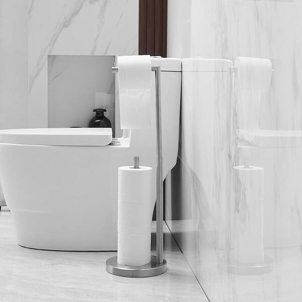 Freestanding Toilet Paper Holder with Marble Base in Brushed Finish