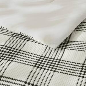 Adderley 3-Piece Black and White Waffle Weave Plaid Comforter Set