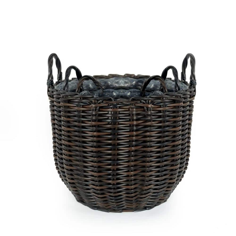 Plastic Plus Rattan 3-Pack Wicker Multi-Purposes Basket with Handle-Planter