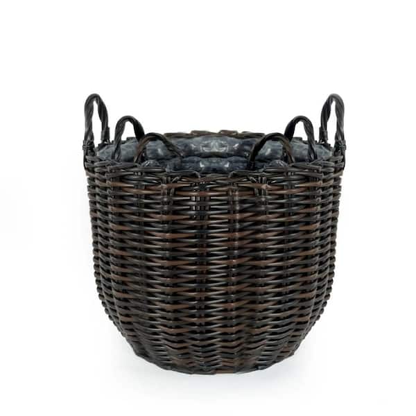 Plastic Plus Rattan 3-Pack Wicker Multi-Purposes Basket with Handle-Planter Basket-Espresso-17.30 x 17.30 x 17.30 in.