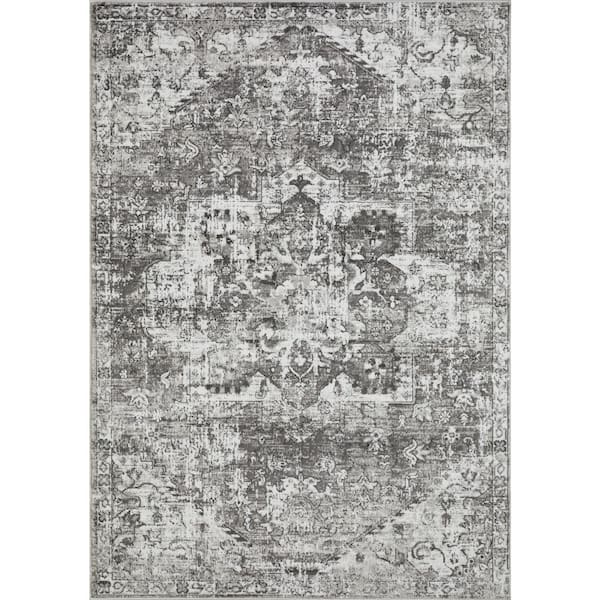 LOOMAKNOTI Rhane Alemern Gray 5 ft. 3 in. x 7 ft. 3 in. Oriental Polypropylene Area Rug