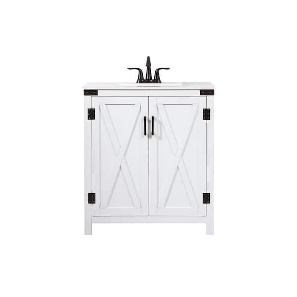 Unbranded Simply Living 30 in. W x 19 in. D x 34 in. H Bath Vanity in White with Ivory White Engineered Marble Top