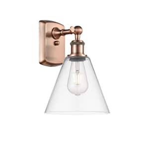 Berkshire 8 in. 1-Light Antique Copper Wall Sconce with Clear Glass Shade