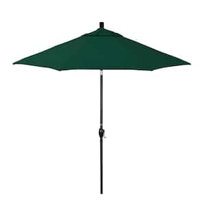 9 ft. Stone Black Aluminum Market Patio Umbrella with Crank Lift and Push-Button Tilt in Forest Green Pacifica Premium
