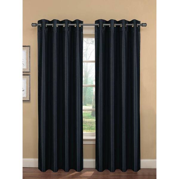 Bella Luna Semi-Opaque Becca Faux Silk 54 in. W x 84 in. L Room Darkening Grommet Extra Wide Curtain Panel in Black