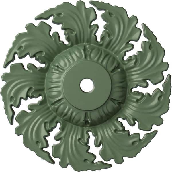 Ekena Millwork 14-5/8" x 2-1/4" Needham Urethane Ceiling (Fits Canopies upto 4-1/4"), Hand-Painted Athenian Green