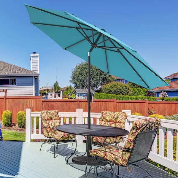 JOYESERY 9 ft. Market Patio Umbrellas with Crank and Tilt Button in Turquoise J UM 098Q