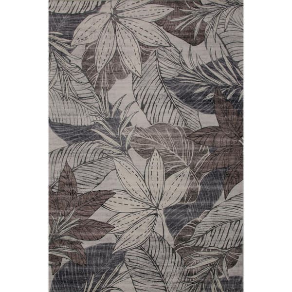 Modern Floral Brown Grey Indoor Soft Area Rug