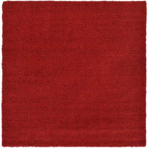 Unique Loom Solid Shag Cherry Red 8 ft. Square Area Rug