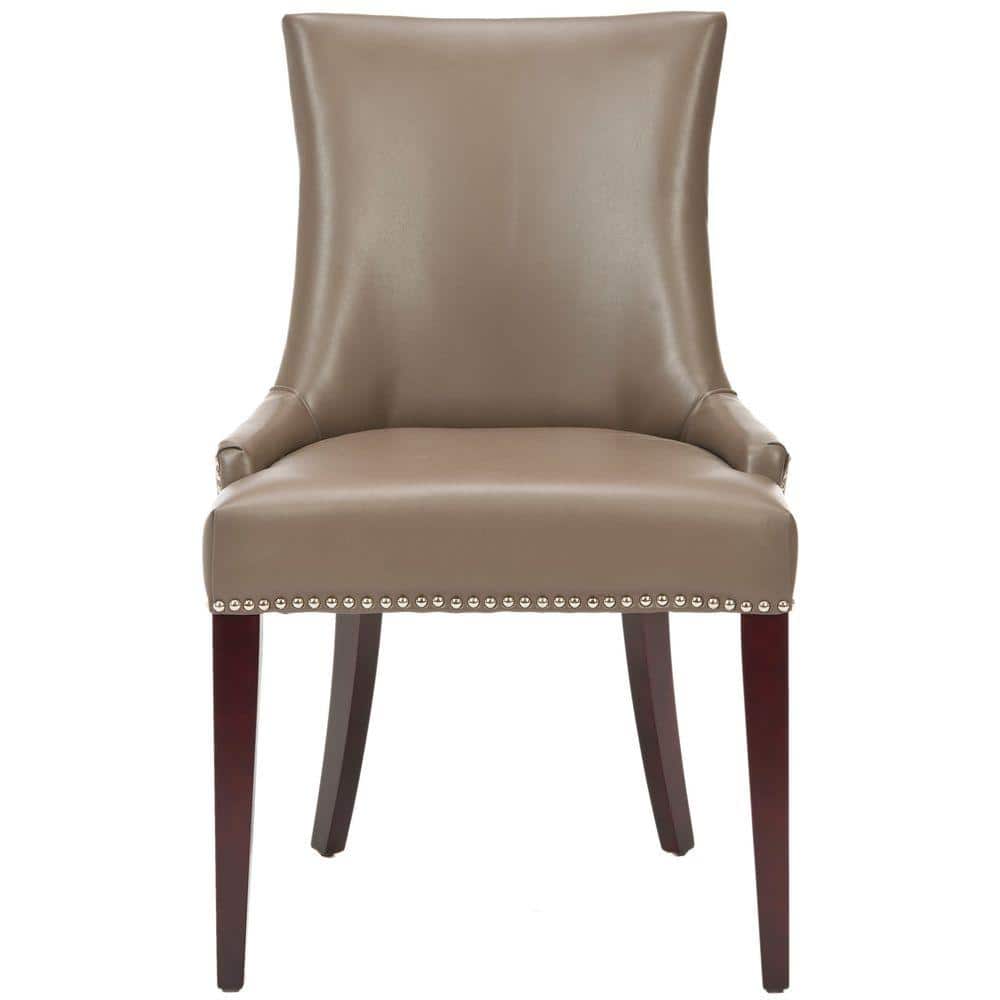 Transitional High-Back Clay Leather Upholstered Side Chair