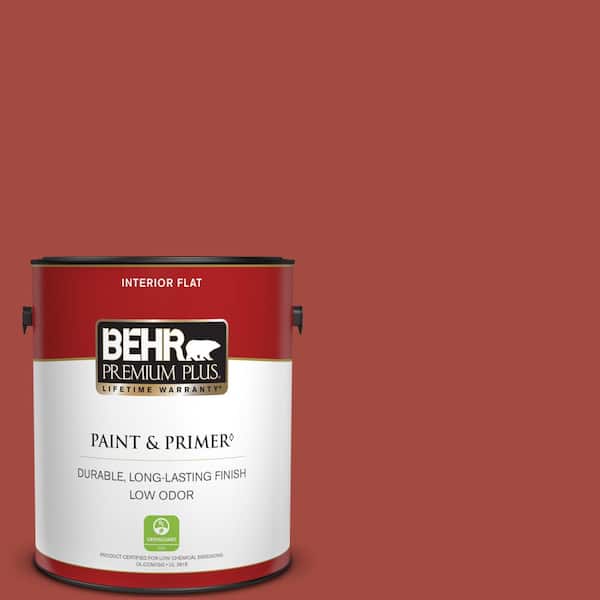 BEHR PREMIUM PLUS 1 gal. #170D-7 Farmhouse Red Flat Low Odor Interior Paint & Primer