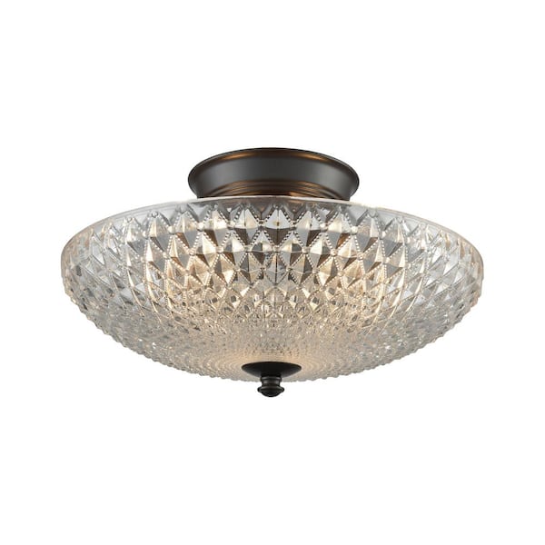 Titan Lighting Sweetwater 3-Light Oil Rubbed Bronze with Clear Crystal Glass Semi-Flushmount