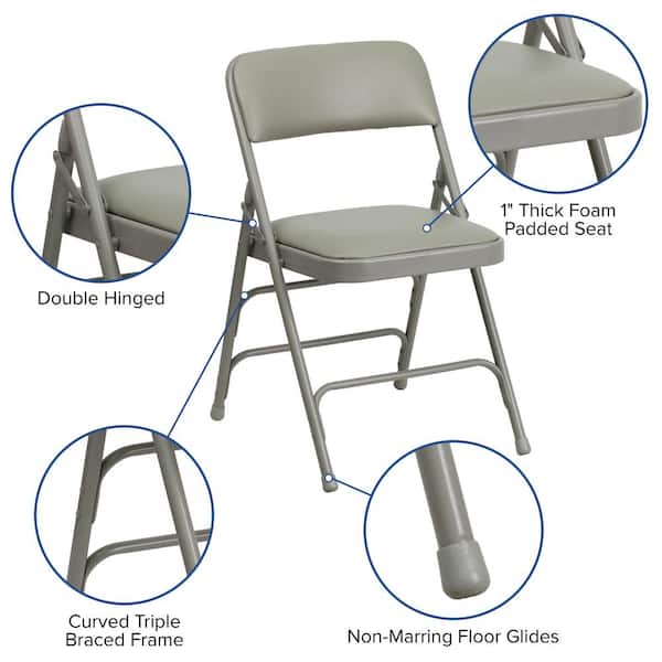 Gray Vinyl/Gray Frame Metal Folding Chair (4-Pack)