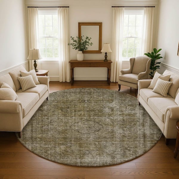 Mayfield Premium Machine Washable Abstract AMF1656 Pewter 8 ft. x 8 ft. Round Rug