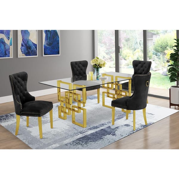 Glass dining discount table velvet chairs