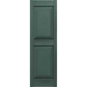 12 in. x 35 in. Raised Panel Vinyl Exterior Shutters Pair in Forest Green