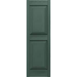 12 in. x 63 in. Raised Panel Vinyl Exterior Shutters Pair in Forest Green