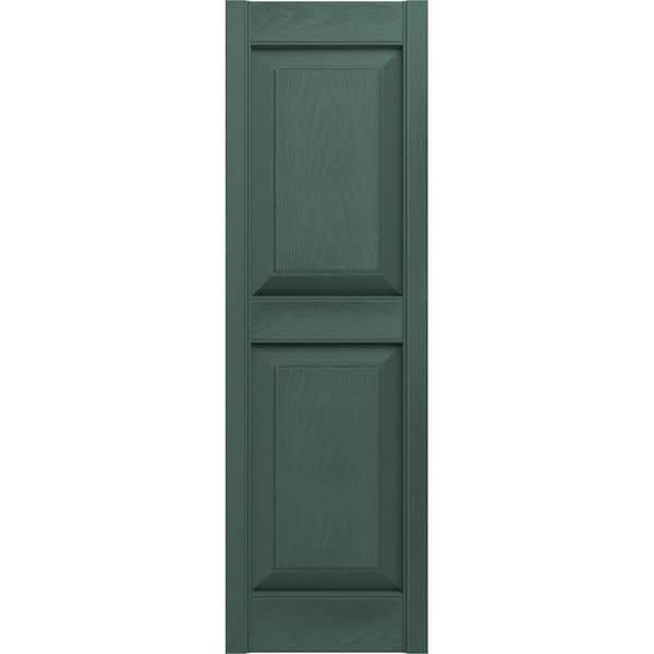 Builders Edge 14.75 in. x 31 in. Raised Panel Vinyl Exterior Shutters Pair in Forest Green