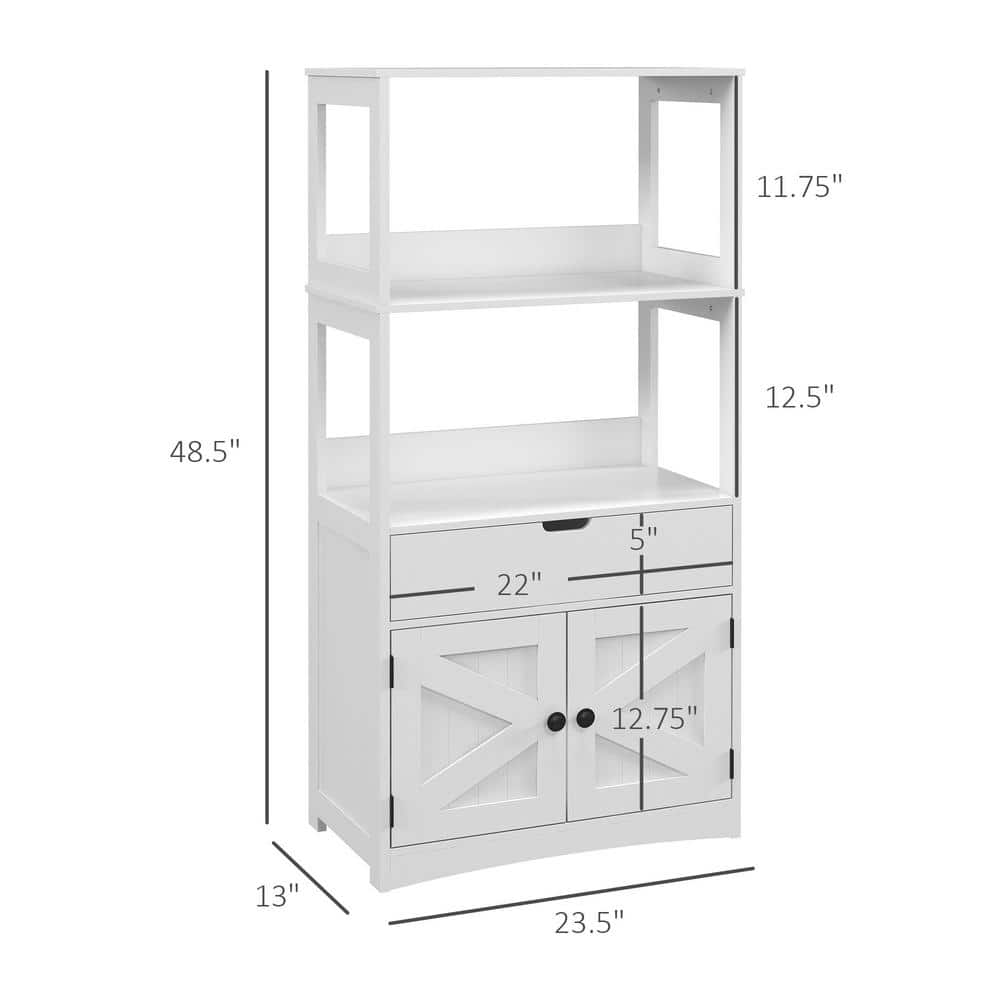 White MDF Freestanding Bathroom Storage Cabinet with Shelves and Doors