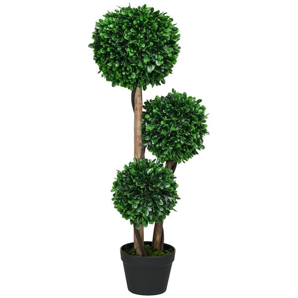 Homcom 3 Ft.  35.5 In. Artificial 3 Ball Boxwood Topiary Tree Pot 