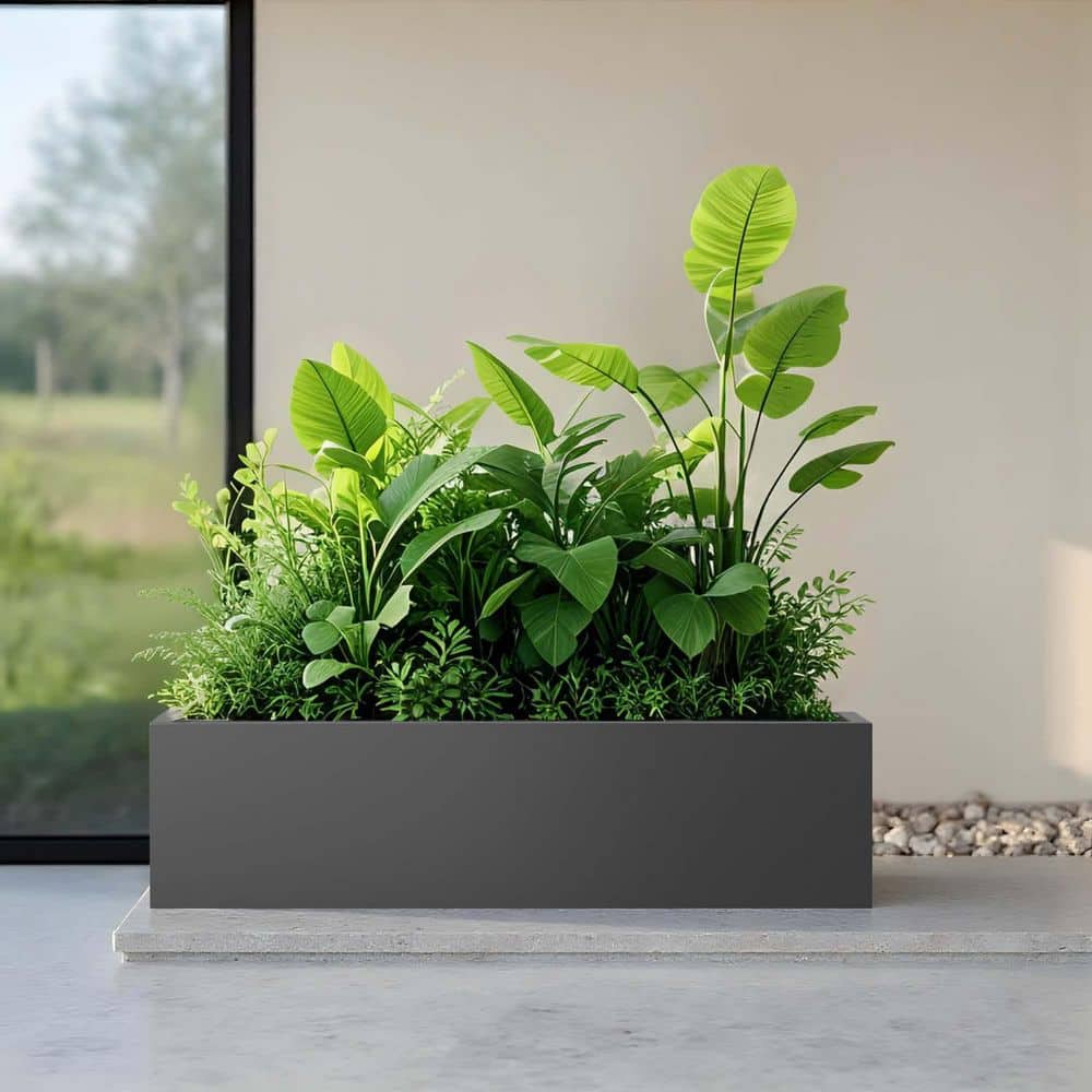 Large Metal Rectangular Planter with Drainage Holes for Indoor/Outdoor Use,