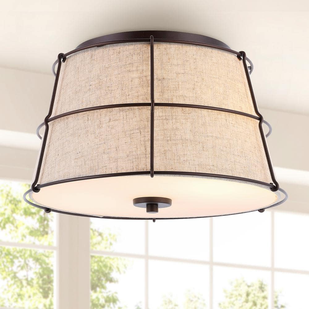 Silas 14 in. Oil Rubbed Bronze 2-Light Rustic Farmhouse Iron LED Flush Mount price history on PriceWatchPro