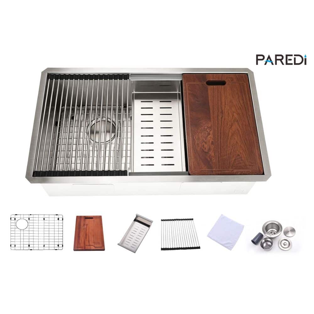 33 in. Undermount 50/50 Double Bowl 16-Gauge Stainless Steel Workstation Kitchen Sink with Accessories price history on PriceWatchPro