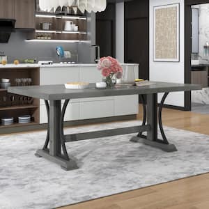 78 in. Gray Retro Style Wood Top Rectangular Dining Table, Seats up to 8