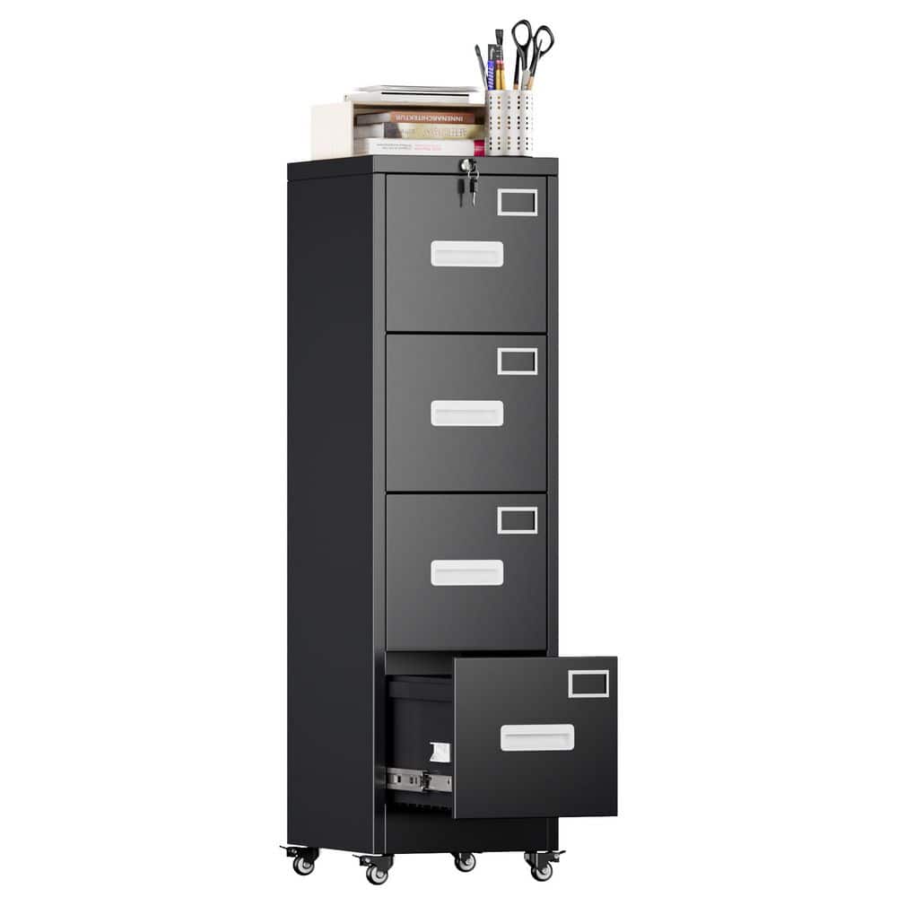 15 in. W x 54 in. H x 18 in. D 4-Drawers Vertical File Cabinet, Metal Lockable Freestanding Cabinet in Black price history on PriceWatchPro