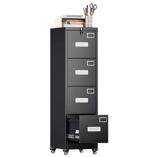 Hephastu 15 in. W x 54 in. H x 18 in. D 4-Drawers Vertical File Cabinet, Metal Lockable Freestanding Cabinet in Black
