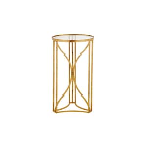 Gold Leaf Metal and Glass Accent Table with Hourglass Shape Base (15.75 in. W x 27.75 in. H)