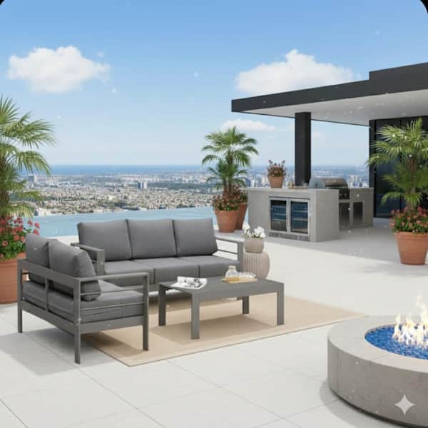 Flynama Aluminum Patio Conversation Set, Outdoor Sofa with Thick