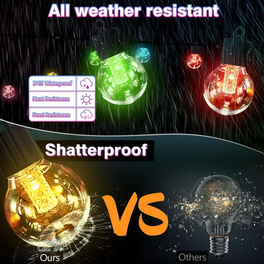50FT Multicolor Solar Powered Outdoor String Lights with USB Charging