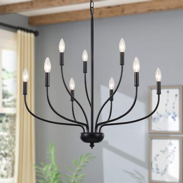 LWYTJO 9-Light Modern Black Candle Chandelier Light Fixture for Kitchen Island
