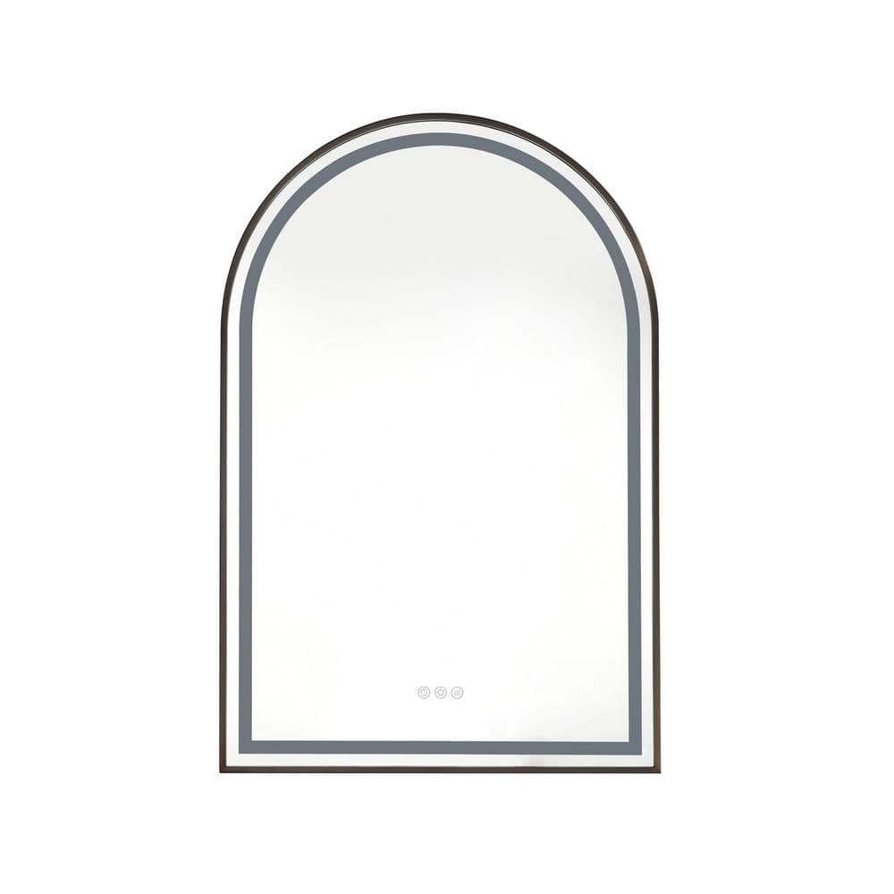taholi 26 in. W x 39 in. H Small Arched Black Framed LED Wall Bathroom